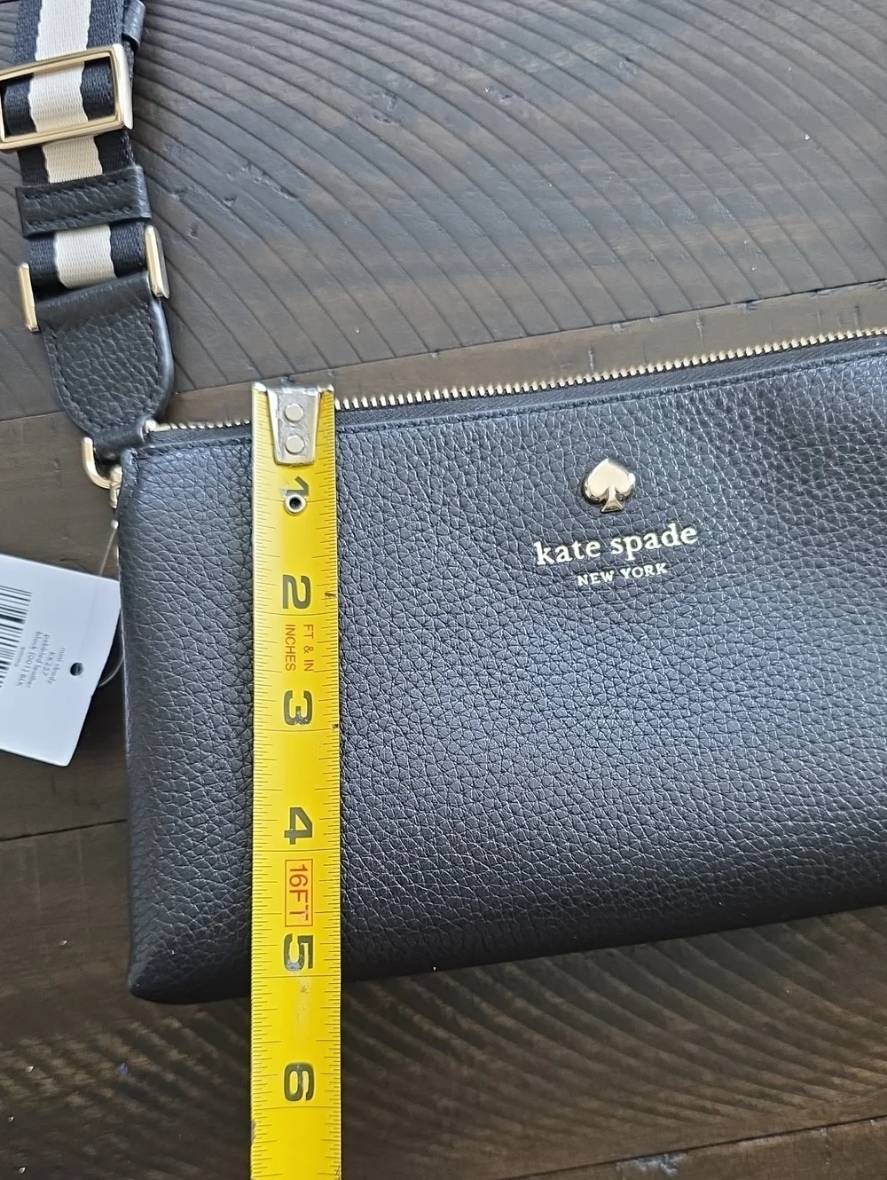 NWT Kate Spade Emma Mini Black Pebbled Leather Crossbody with Striped Logo Strap